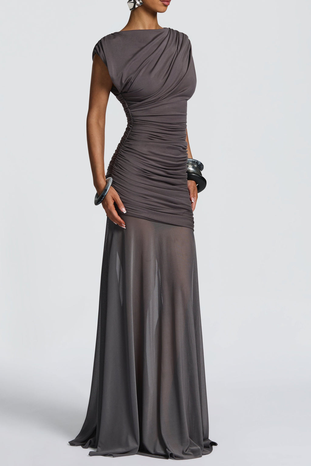 eileen ruched sleeveless Maxi Dress - Charcoal