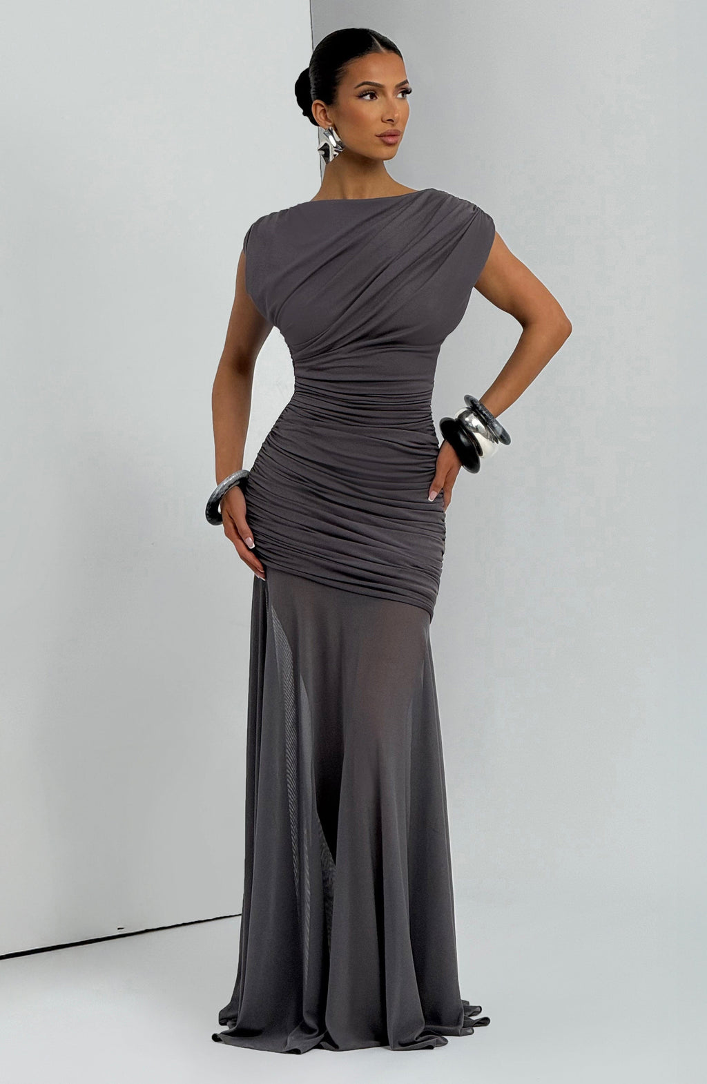eileen ruched sleeveless Maxi Dress - Charcoal