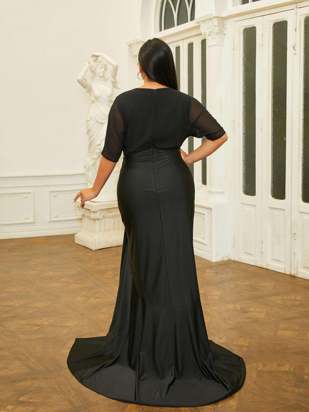 Plus Size Bow Knot V-neck Mermaid Prom Dress