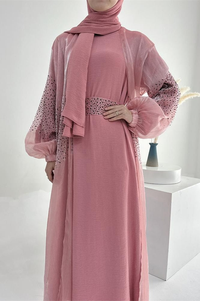 3 Pcs Set Cardigan+Inner Dress+Hijab