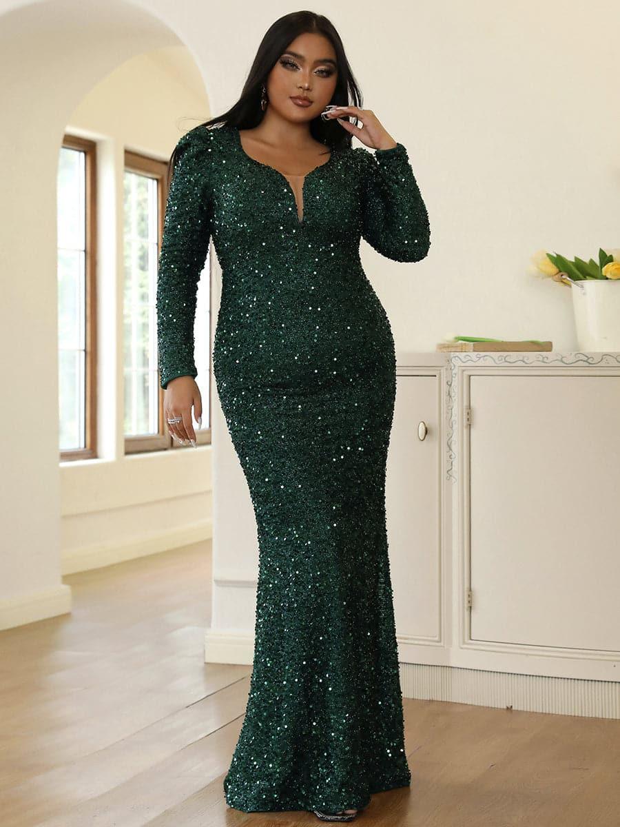 Plus Size Mermaid Sequins Green Dress