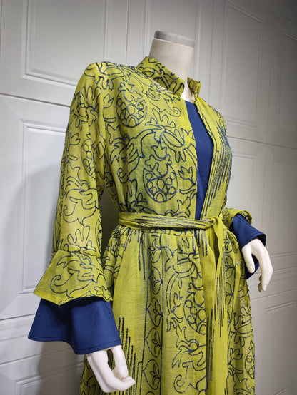 2 Pcs Suit Middle East Evening Dress Cross-border Muslim Lady Lotus Leaf Sleeve New Dress Abaya Robe