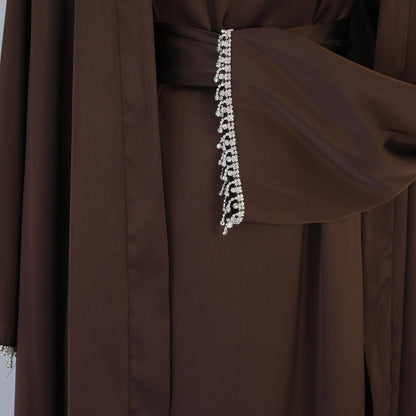 1pcs Solid Color Beaded Cardigan Robe