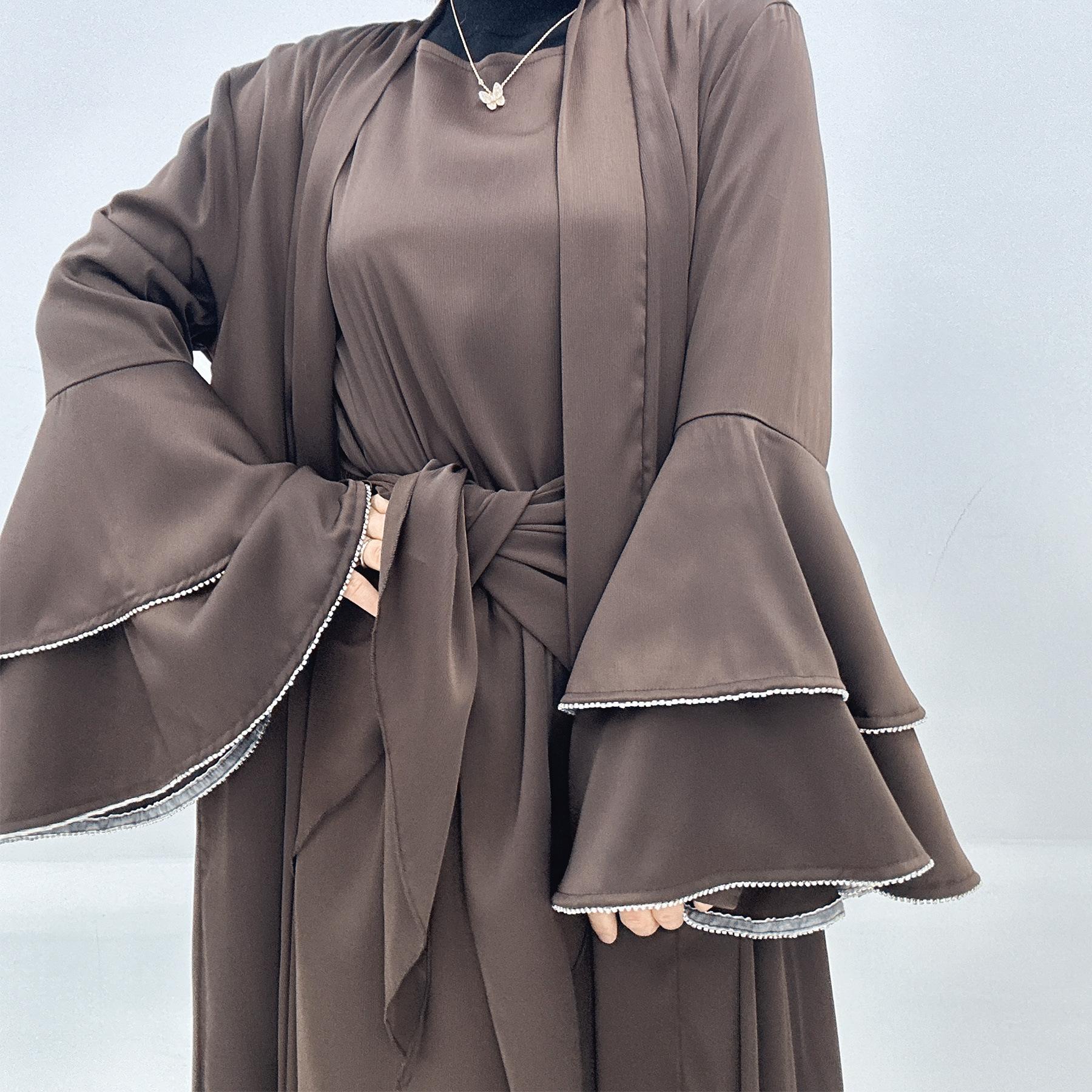 3pcs Set Satin Cardigan+Inner Dress+Special Belt