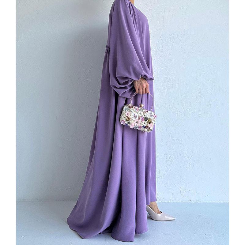 Two Pieces Set Nidha Open Abaya with Bubble Sleeves and Inner Dress