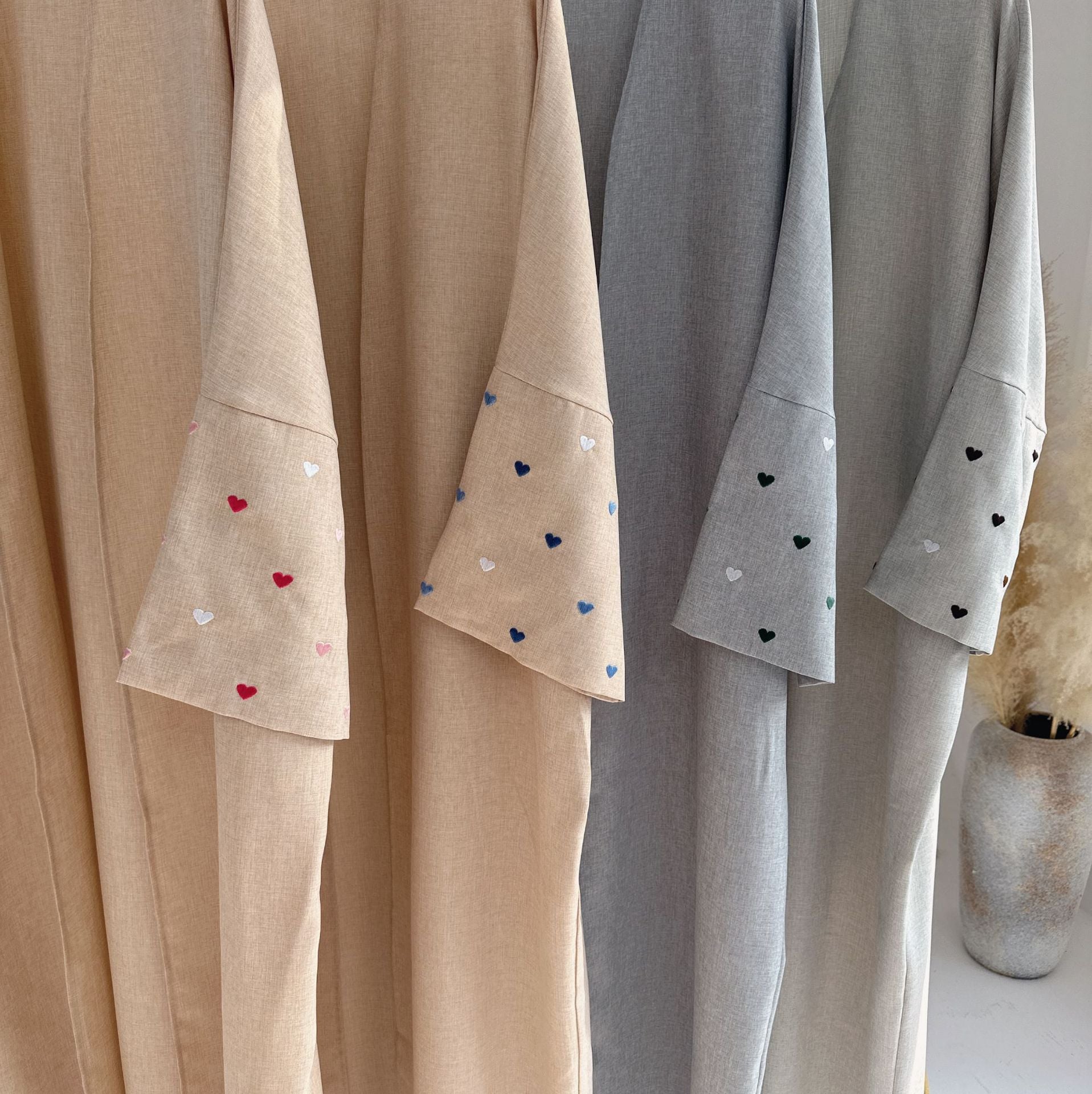 2pcs Set Heart Embroidered Cardigan Robe and Love Hijab