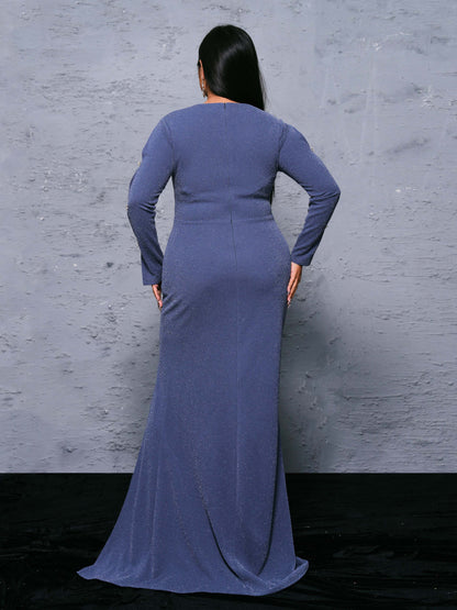 Plus Cutout Beaded Glitter Split Dress