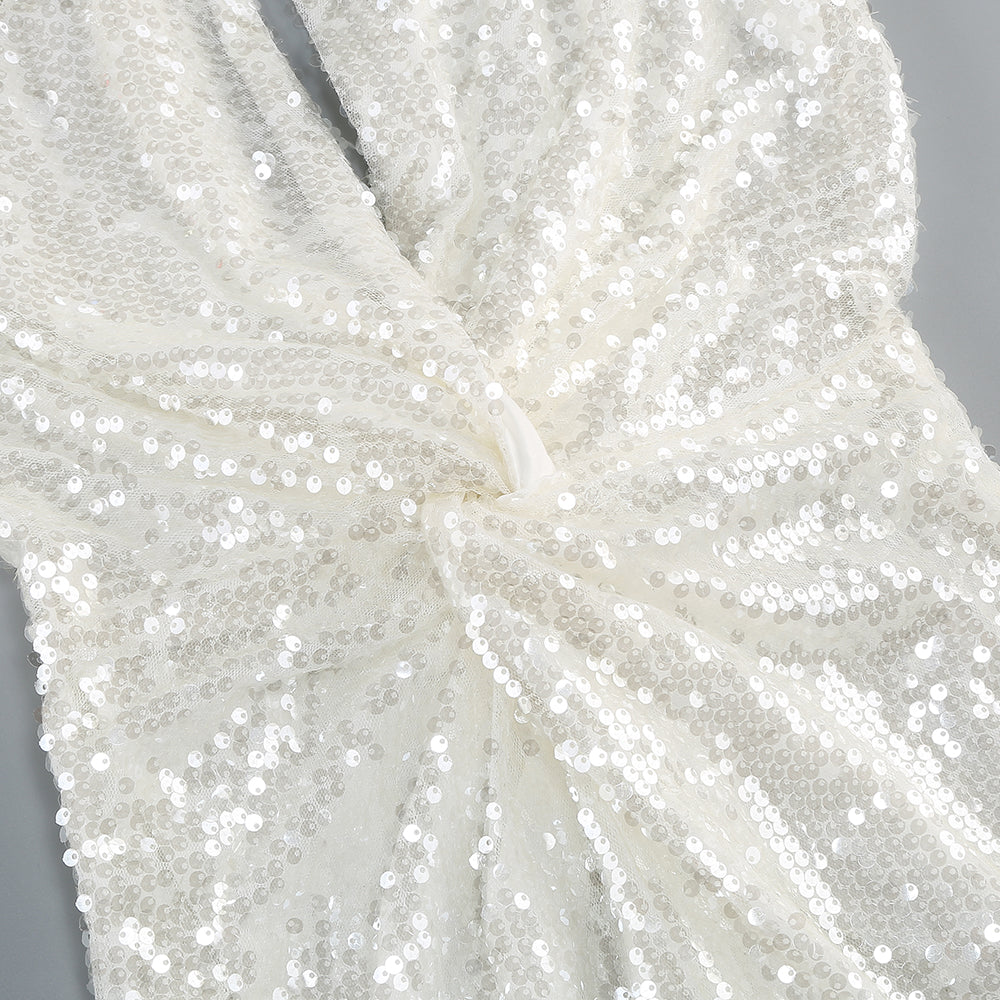 ELSA CRYSTAL EMBELLISHED SEQUIN MAXI DRESS IN WHITE
