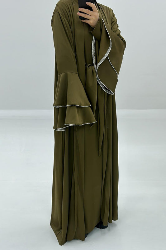 3pcs Set Satin Cardigan+Inner Dress+Special Belt