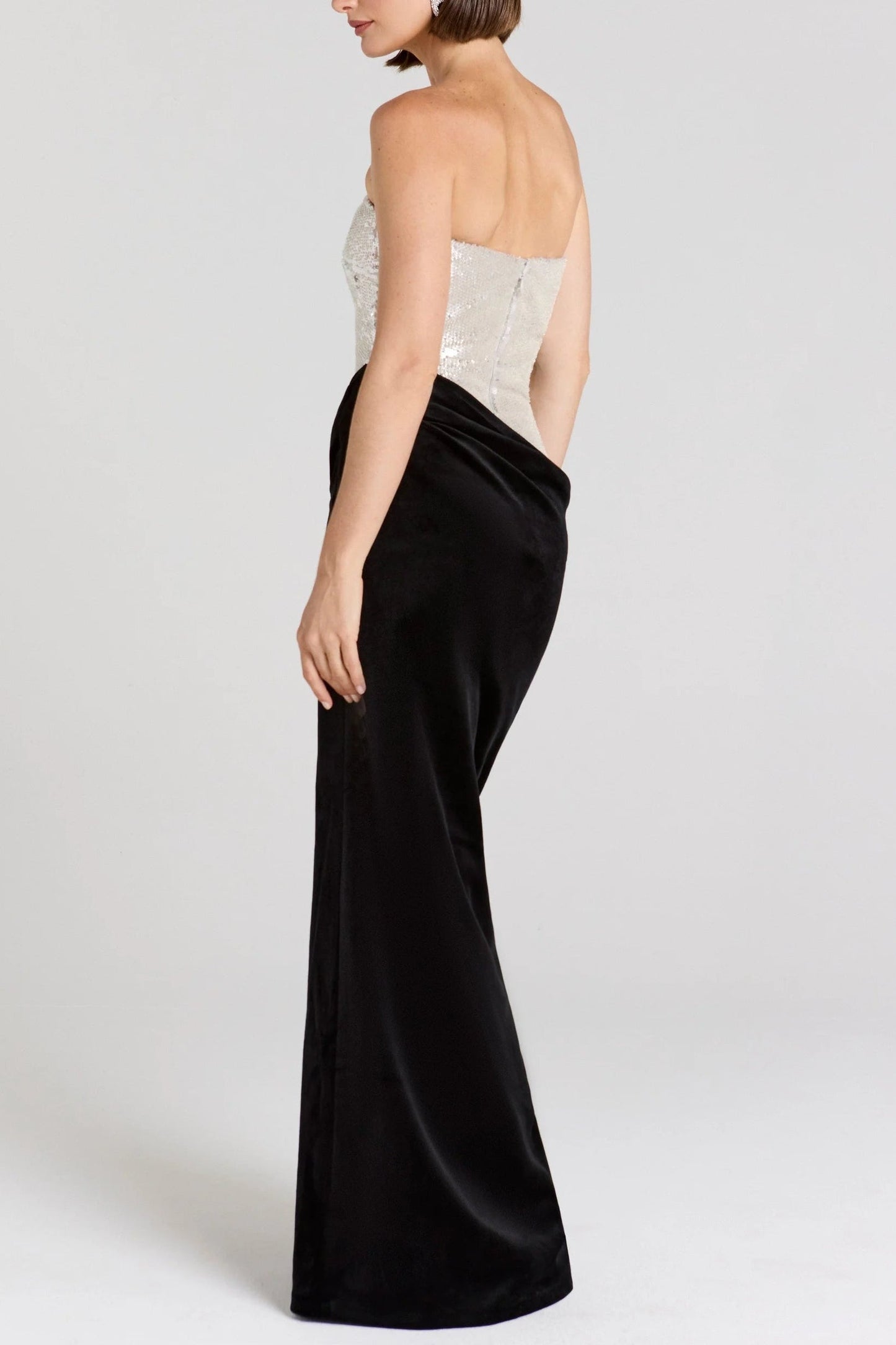 nancy off shoulder sequin high slit velvet maxi Dress - Silver/Black