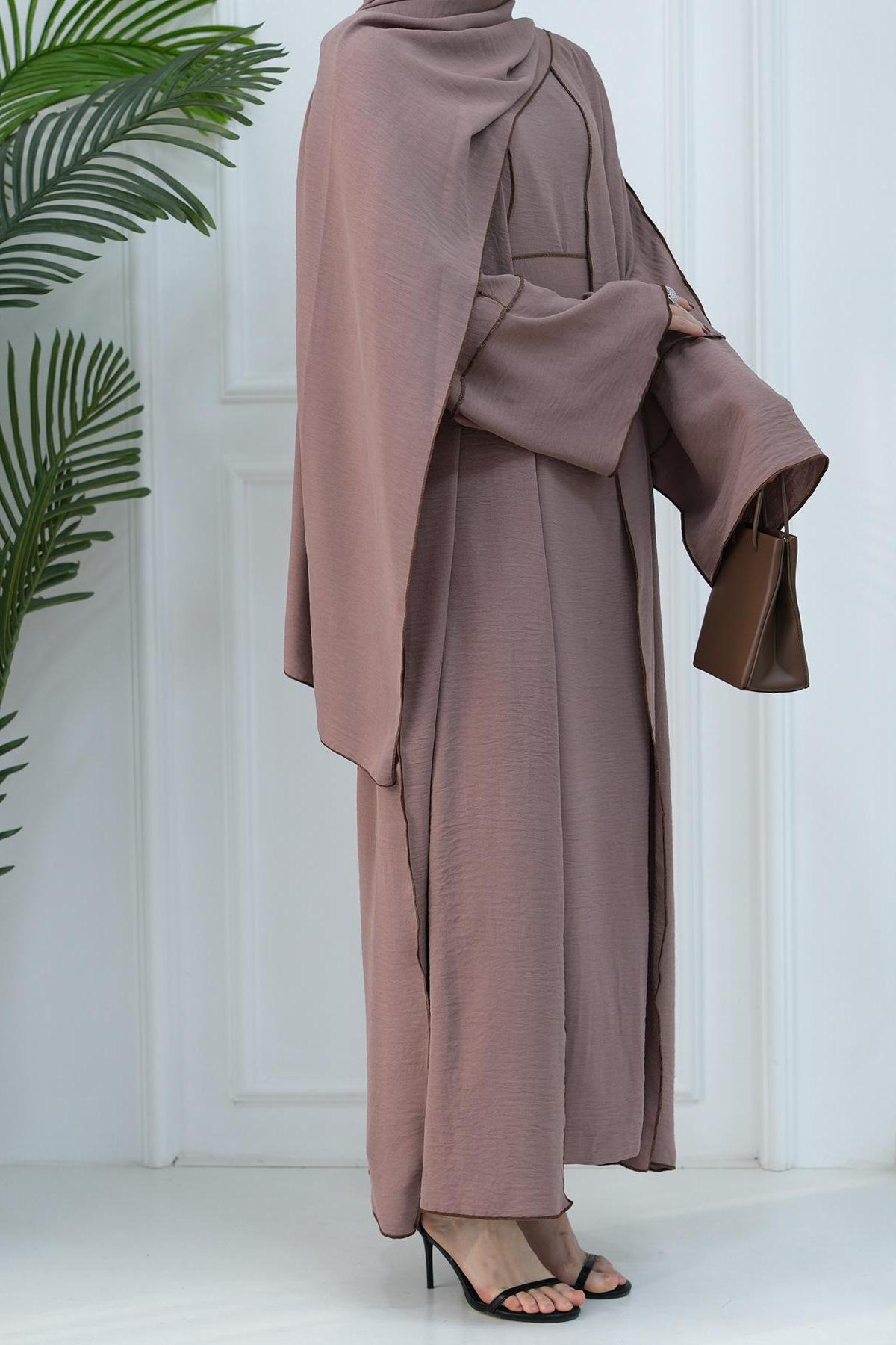 Set 3 pezzi Cardigan + abito interno senza maniche + hijab