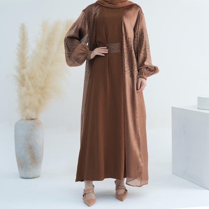3 Pcs Set Cardigan+Inner Dress+Hijab