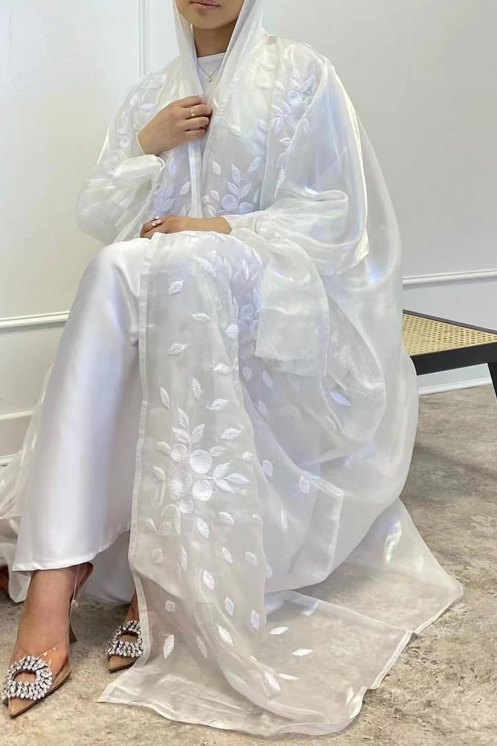 HASASERIES HS1015 1pcs Cardigan Printed Bubble Sleeves Elegant Long Skirt