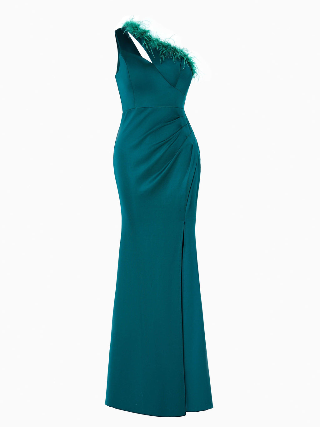 One Shoulder Feather Cutout Formal Dress