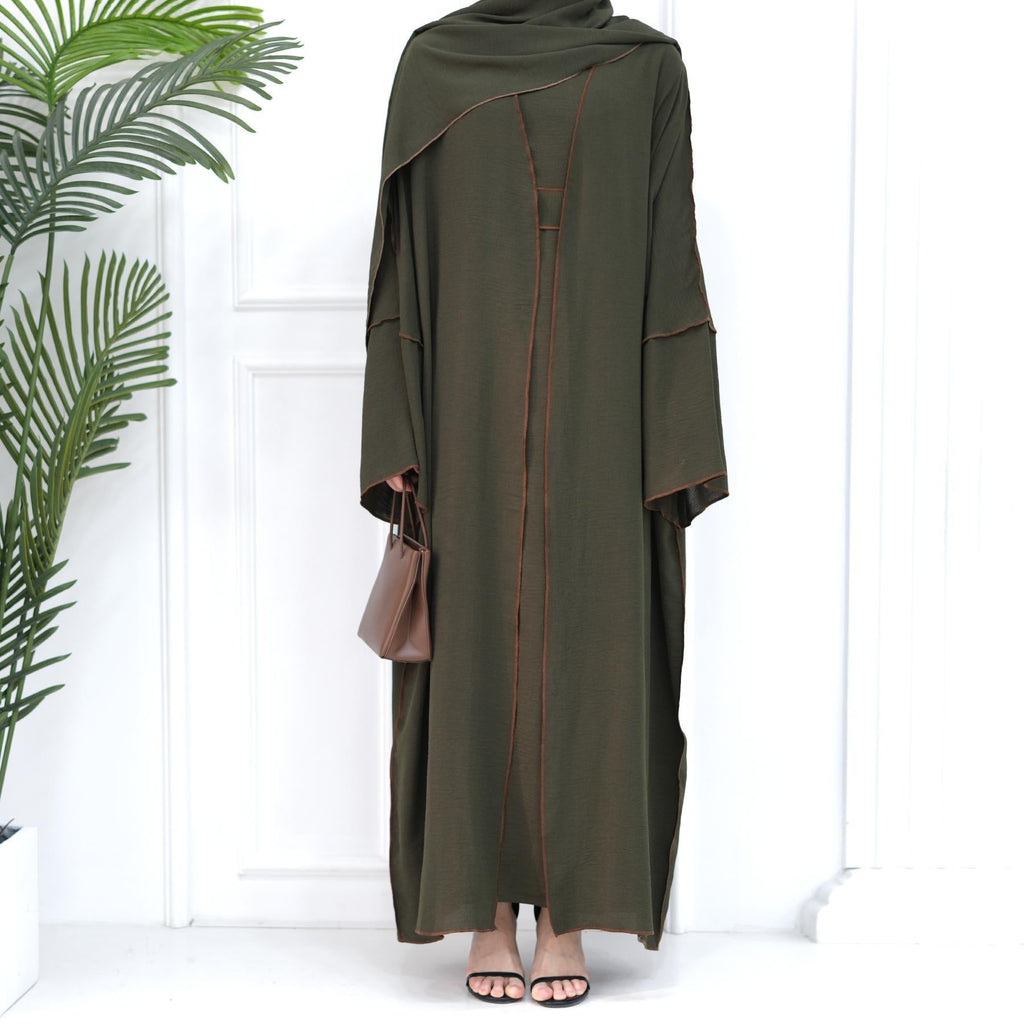 3pcs Set Cardigan+without Sleeves Inner Dress+Hijab