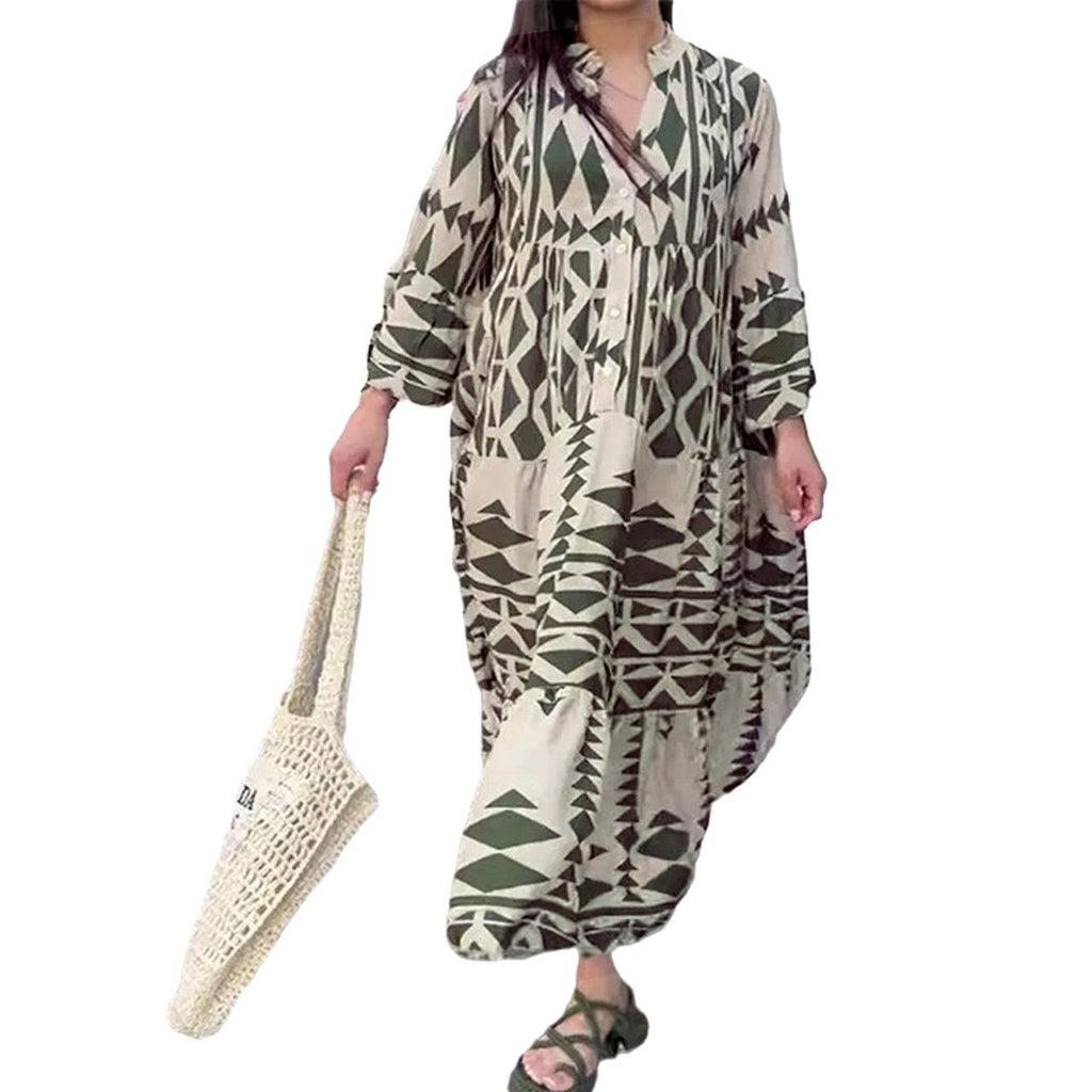 Ladies Elegant Printed Shirt Skirt Bohemian Dress