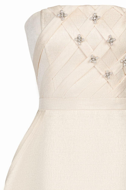 Strapless Straight Across Neck Polyester Midi Dress