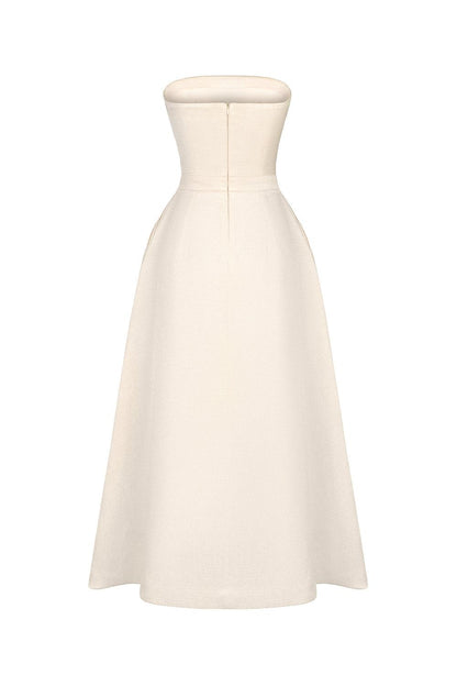 Strapless Straight Across Neck Polyester Midi Dress