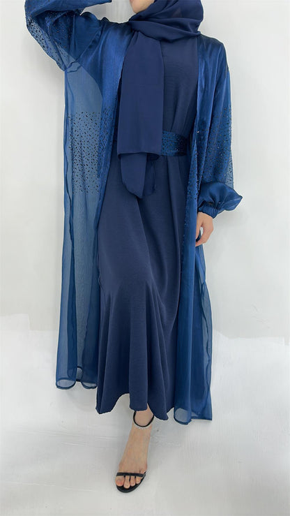 3 Pcs Set Cardigan+Inner Dress+Hijab