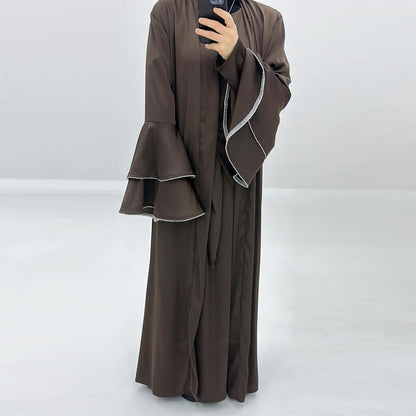 3pcs Set Satin Cardigan+Inner Dress+Special Belt