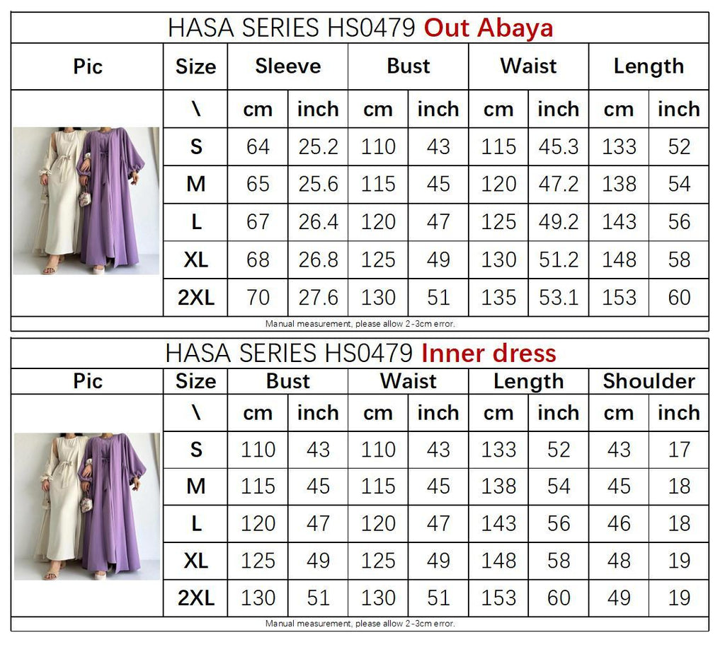 Two Pieces Set Nidha Open Abaya with Bubble Sleeves and Inner Dress