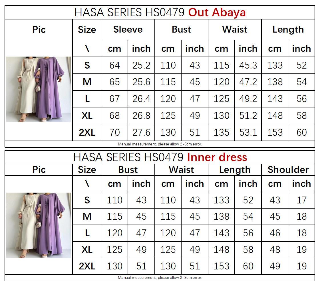 Two Pieces Set Nidha Open Abaya with Bubble Sleeves and Inner Dress