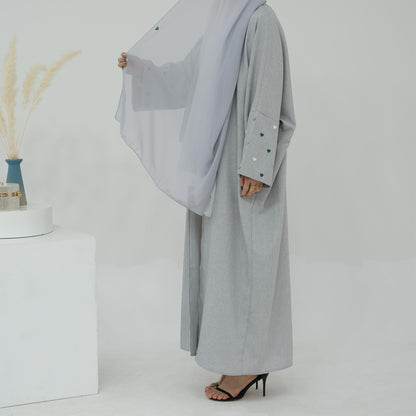 2pcs Set Heart Embroidered Cardigan Robe and Love Hijab