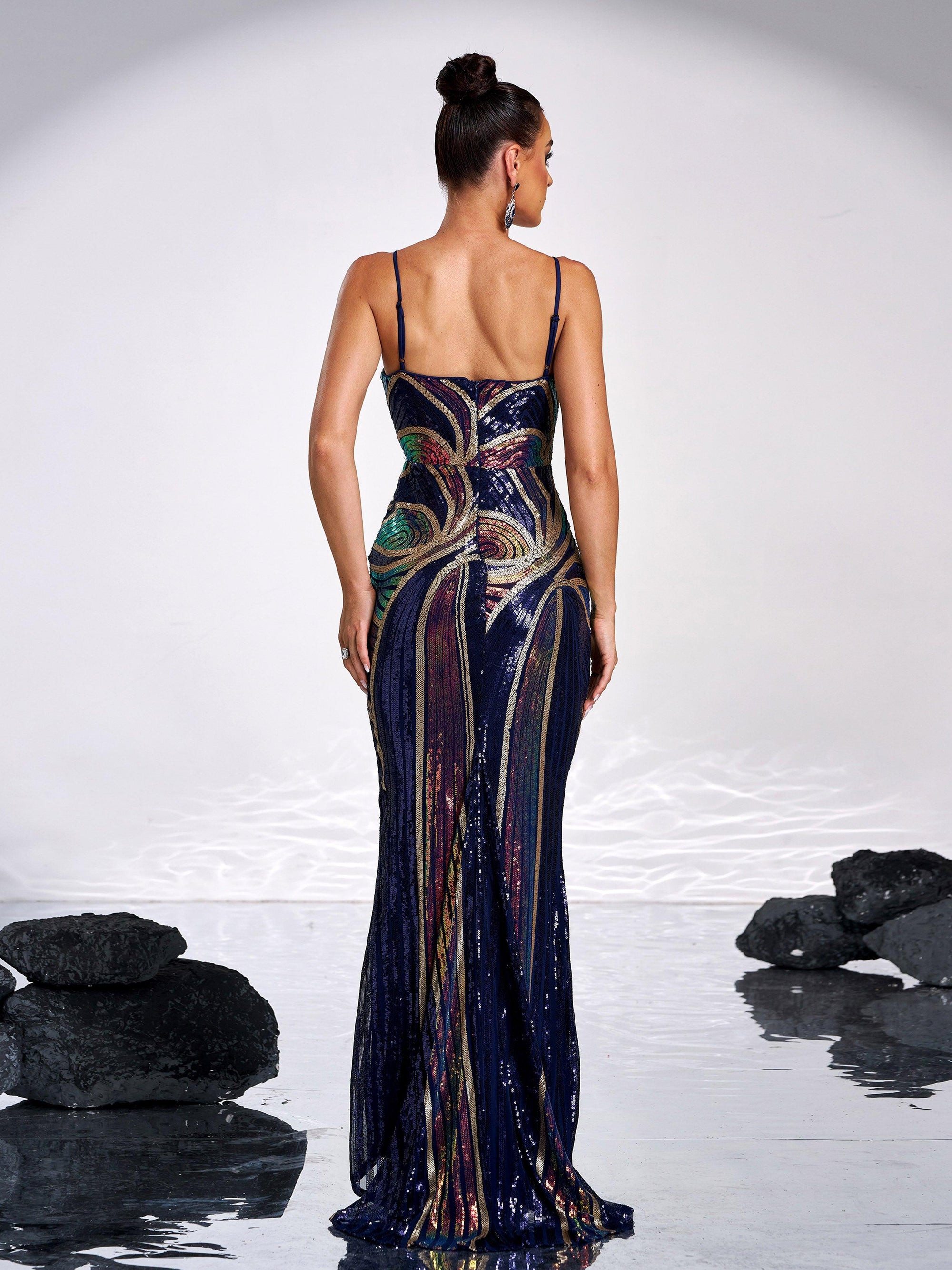 Sexy Spaghetti Sequin Prom Maxi Dress