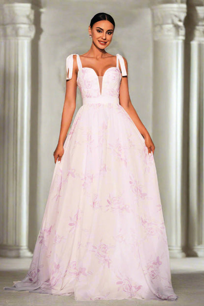 Sleeveless Print A-line Bridesmaid Dress