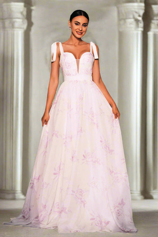 Sleeveless Print A-line Bridesmaid Dress