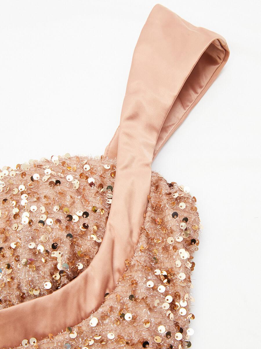 Ribbon Corset Sequin Maxi Prom Dress