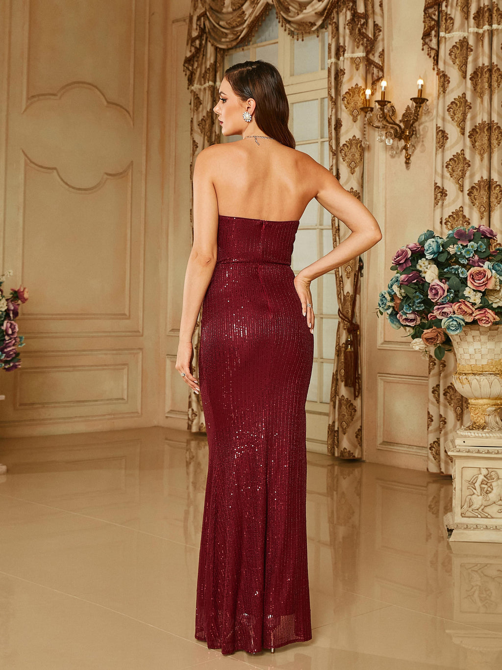 Strapless Backless Cutout Split Off Shoulder Mermaid Prom Dress