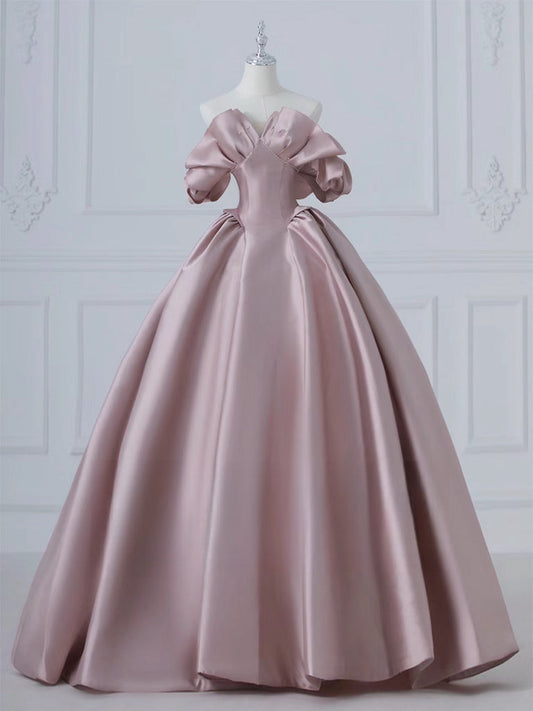 A-Line Pink Satin Prom Dress