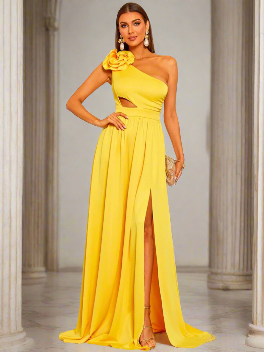 Cutout Floral One Shoulder Prom Dress