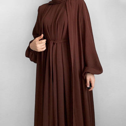 3pcs Cardigan+without  Sleeves Inner Dress+Hijab