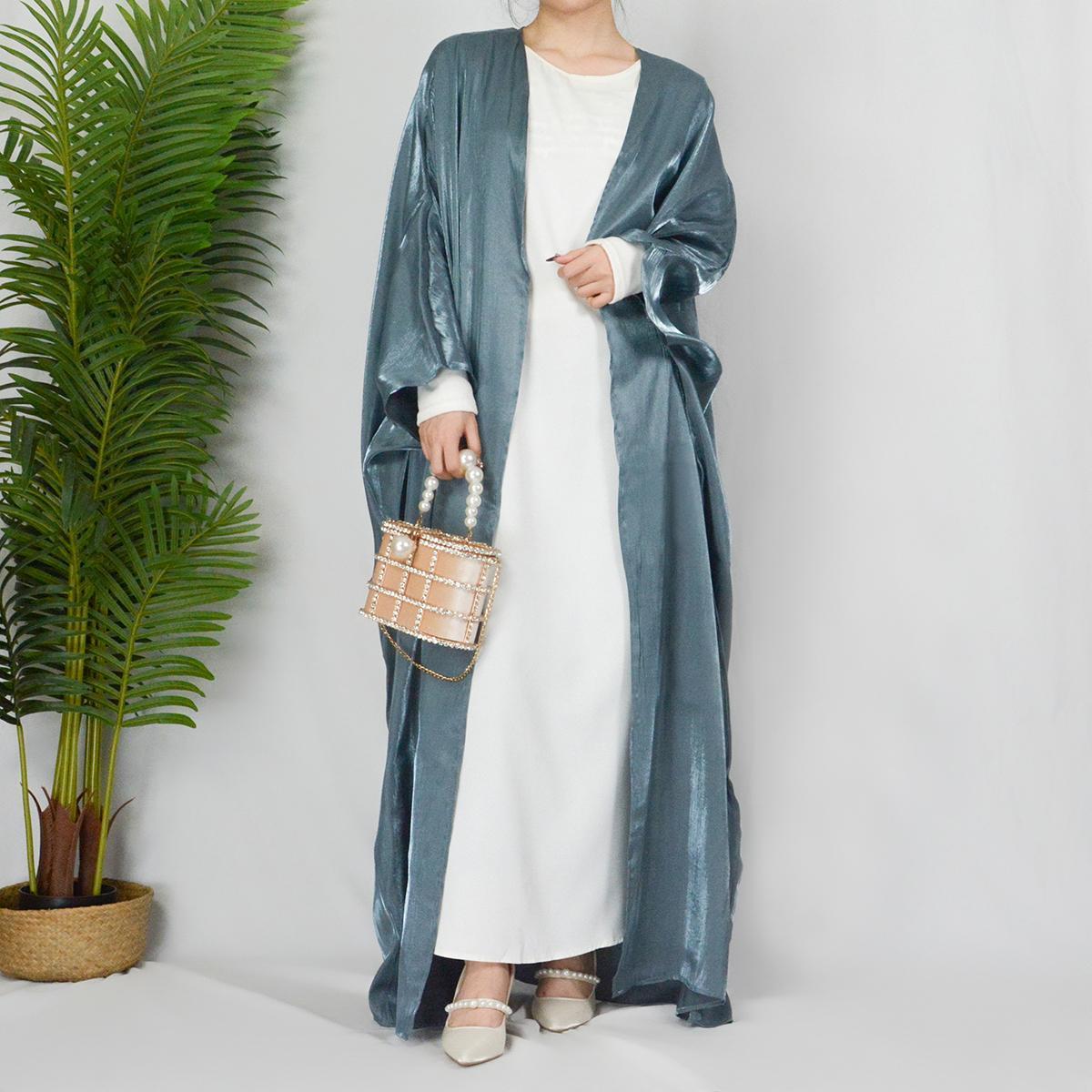 Muslim Fashion Shiny Silk Bat Sleeves Robe