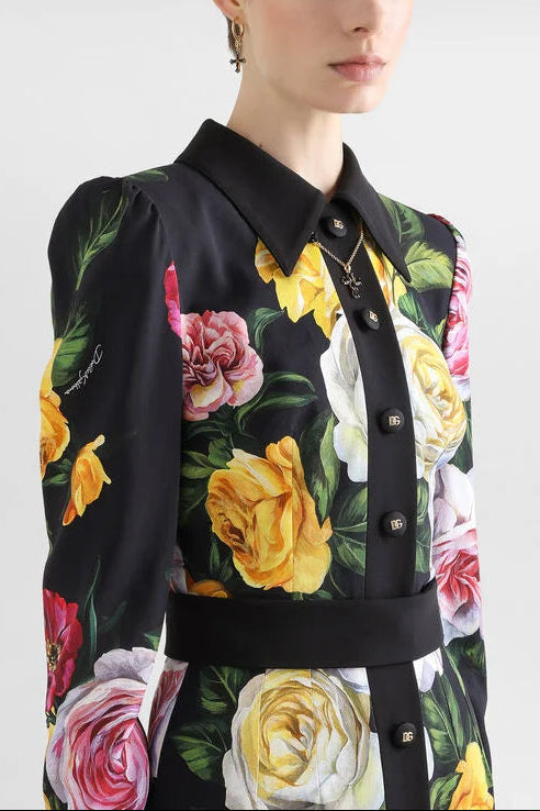 abito midi con stampa a rose di Bernice in nero