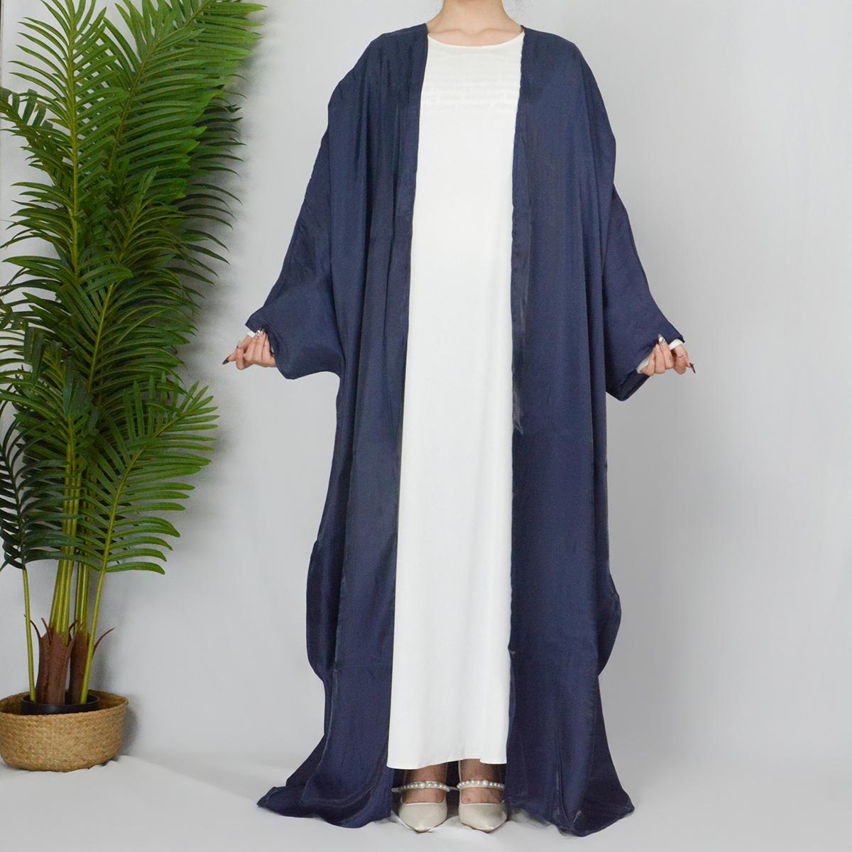 Muslim Fashion Shiny Silk Bat Sleeves Robe