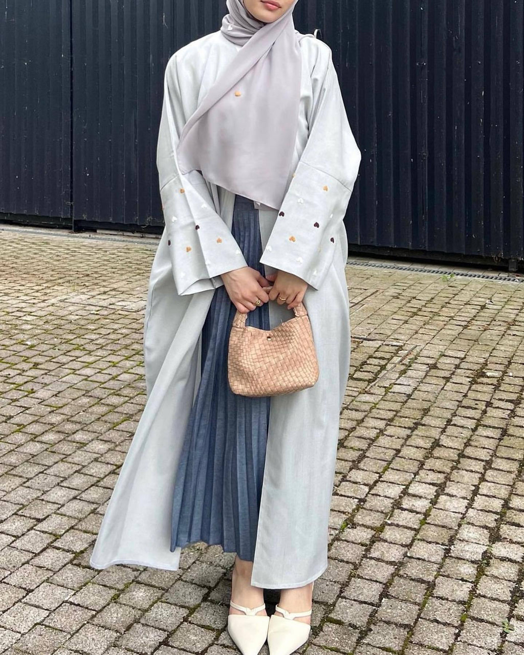 2pcs Set Heart Embroidered Cardigan Robe and Love Hijab