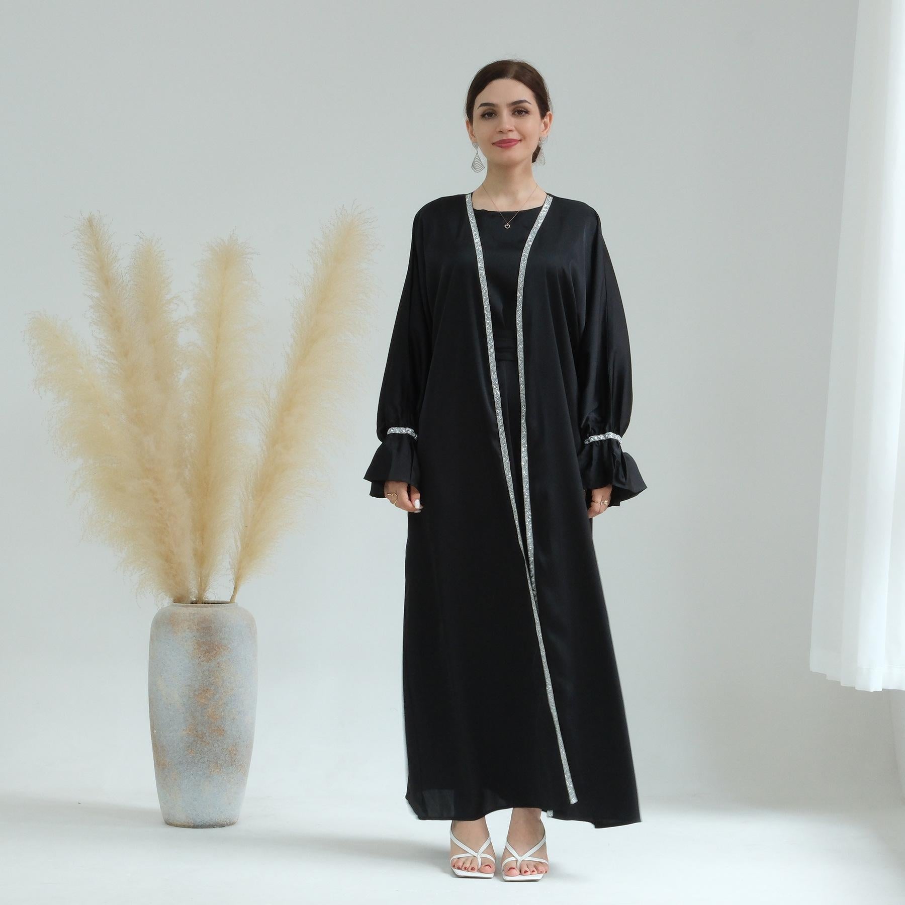 Beaded Trumpet Sleeve Robe and Sleeveless Skirt with Inside Two-piece Suit
