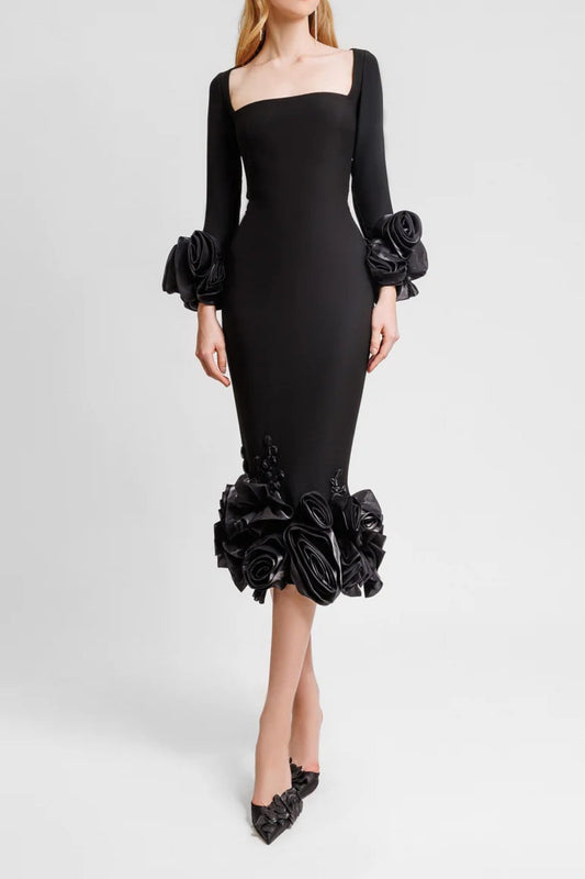 JELENA フラワーズ ミディ バンデージドレス