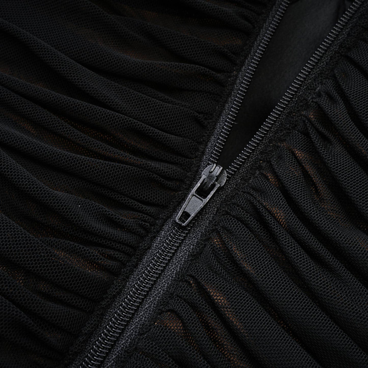 Gwenonwy black ruched mesh top & skirt matching set