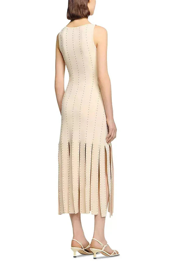 marjorie Fringed Knit Maxi Dress in Ecru