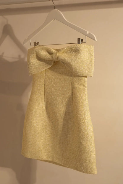 zenobia Tweed Bow Mini Dress - Lemon