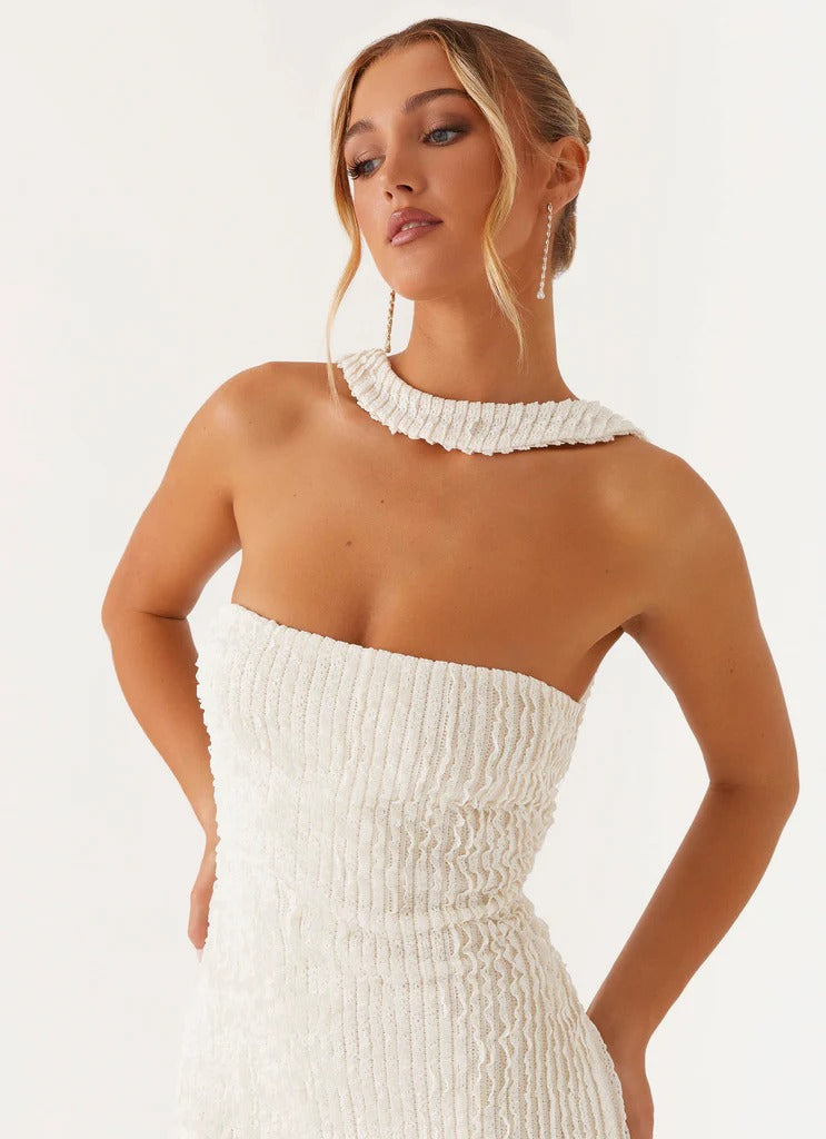 halter strapless slit Maxi Dress in Ivory