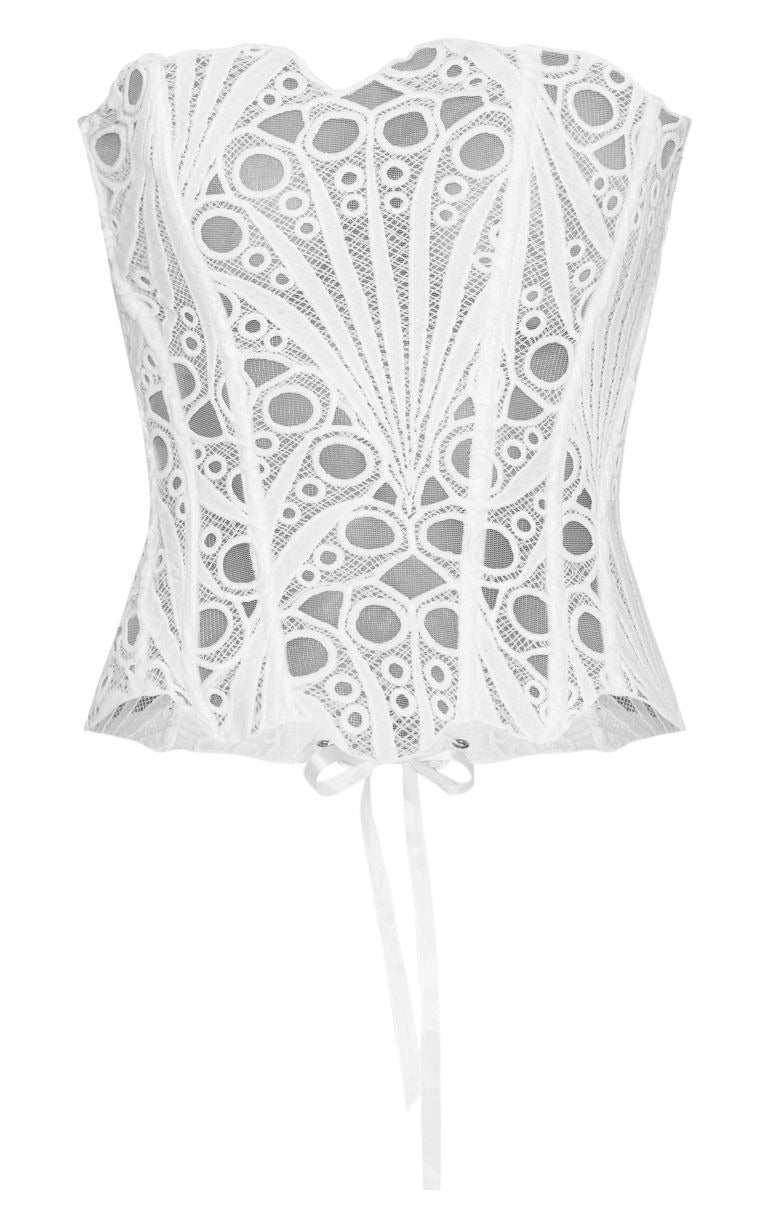 White Textured Sheer Floral Lace Corset