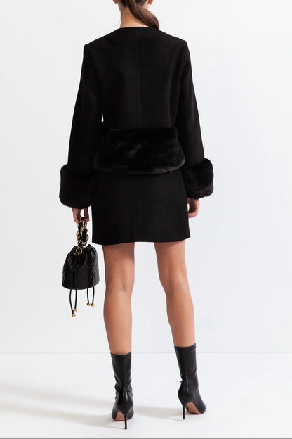 maureen Faux fur Co-Ord with jacket and skirt - Black