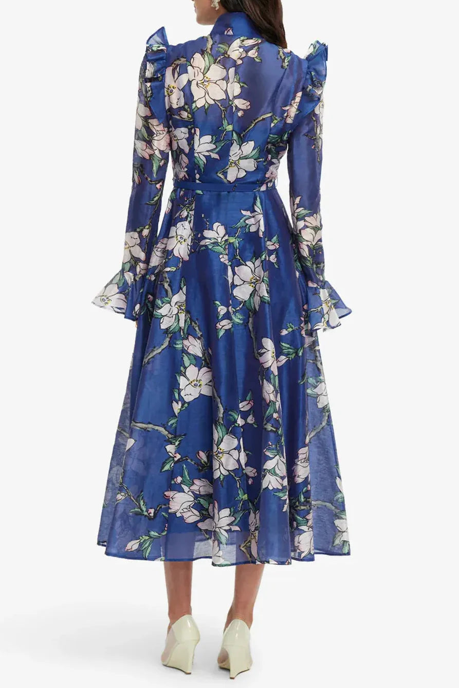 joyce Butterfly Sleeve Midi Dress - Midnight Magnolia Print