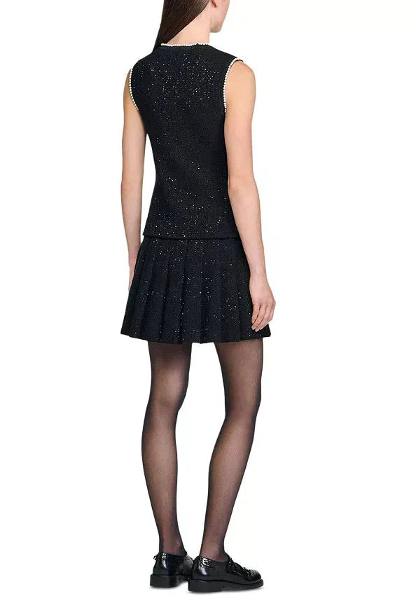 Jody Black Tweed Vest with Pearls embellished