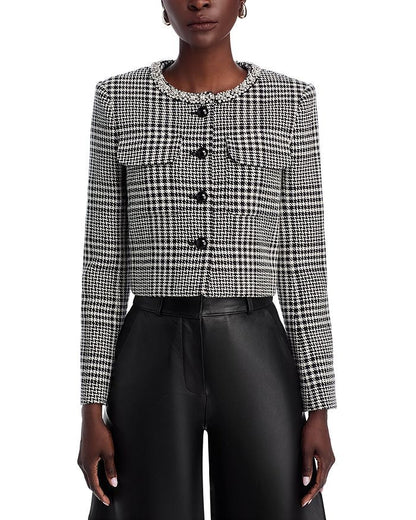virginia Houndstooth Crystal Trim Jacket - Black/White